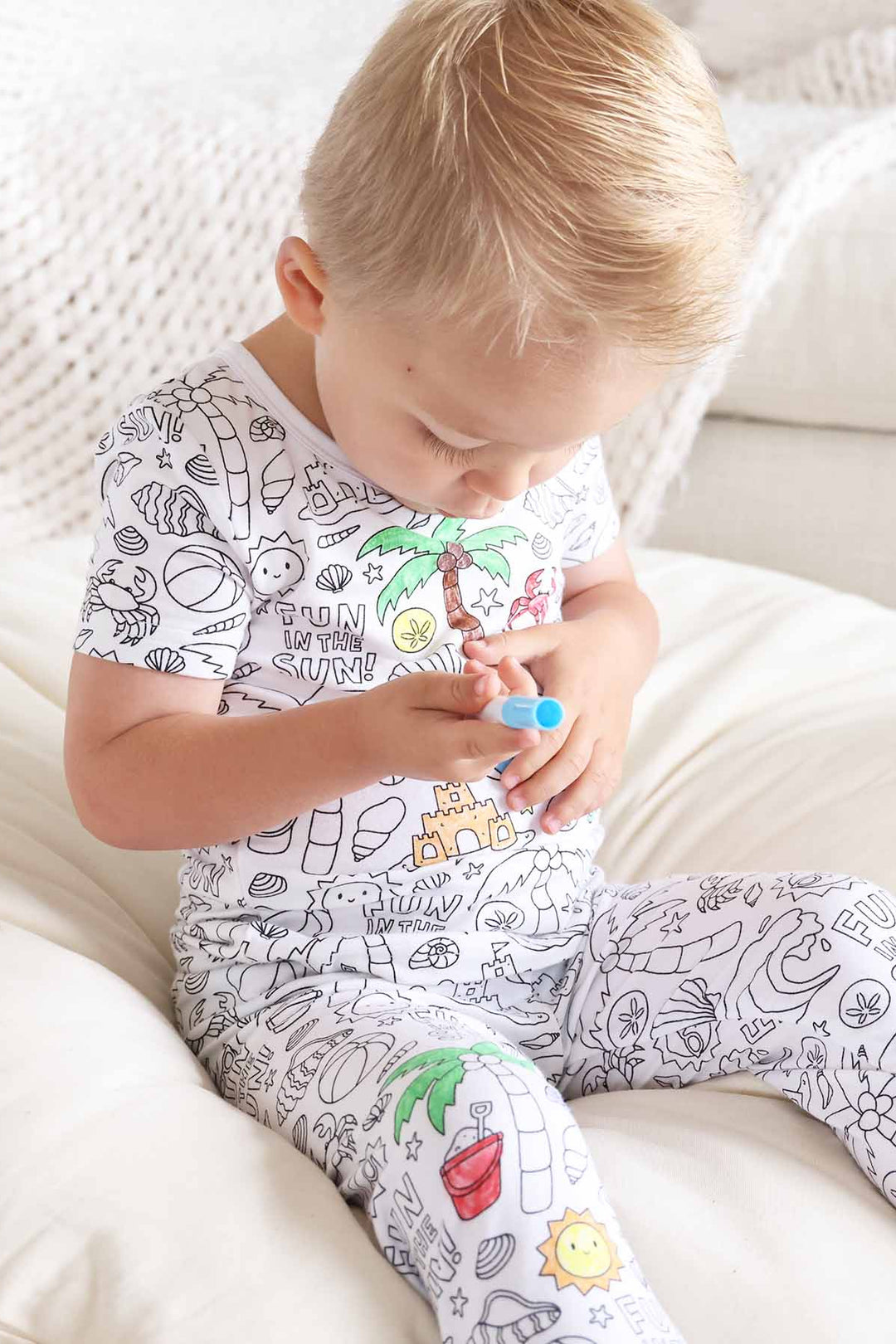 kids colorable pajama set beach themed 