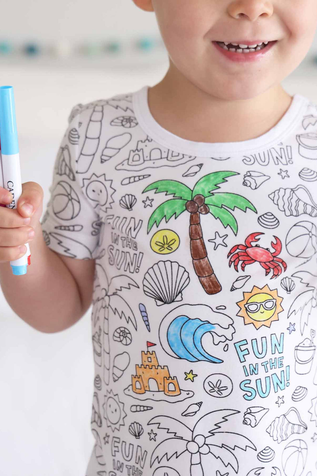 kids colorable pajama set beach themed