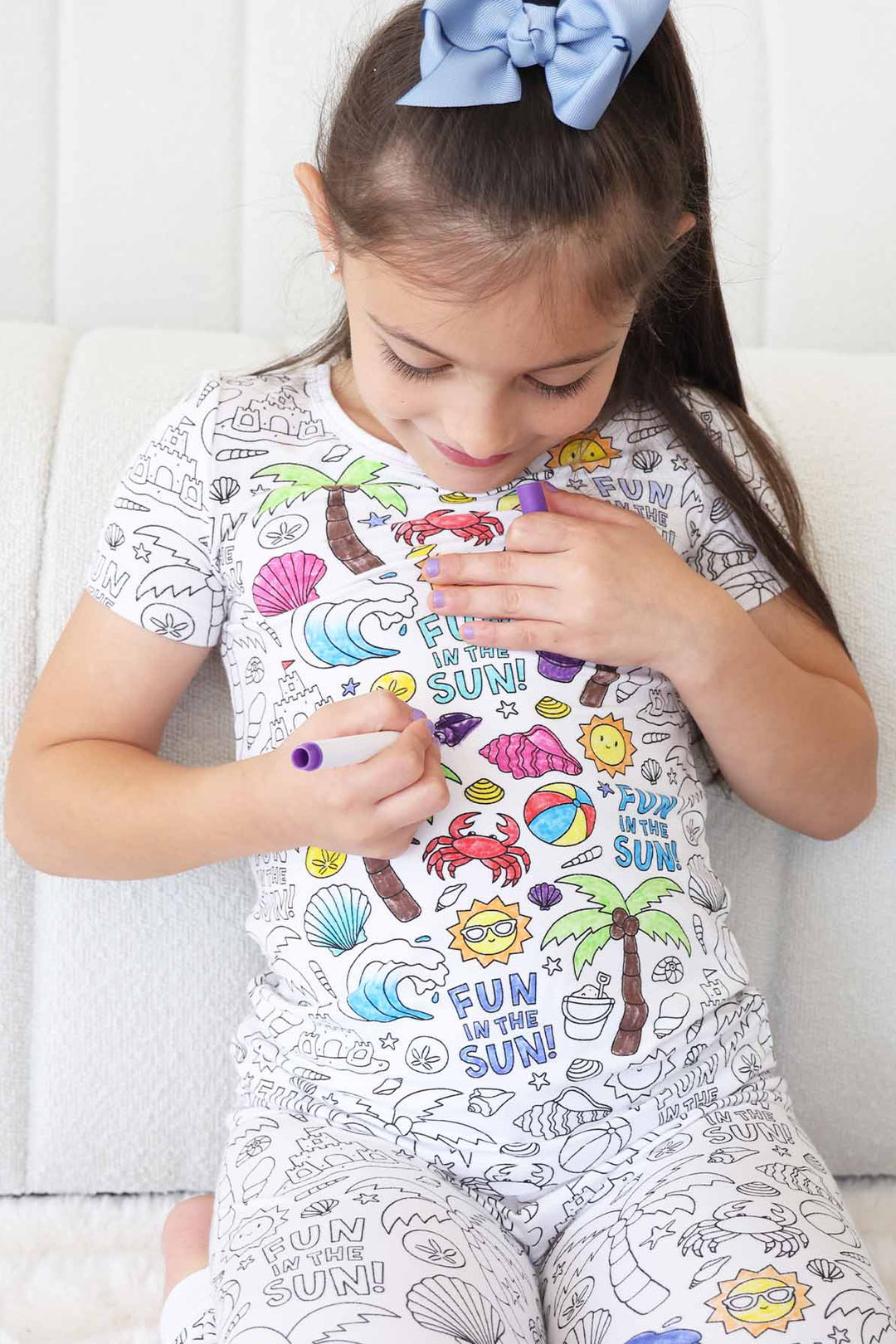 beach themed short sleeve pajama set for kids 