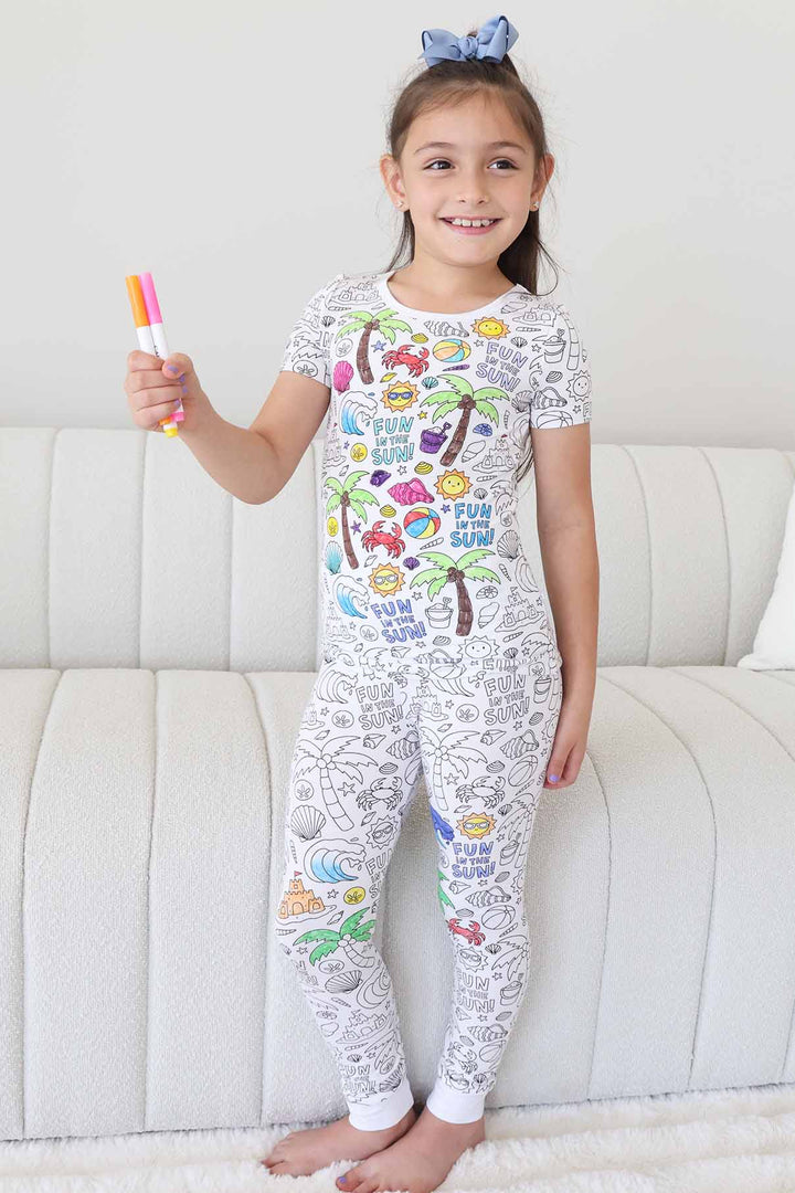 beach bash colorable short sleeve pajama set for kids 