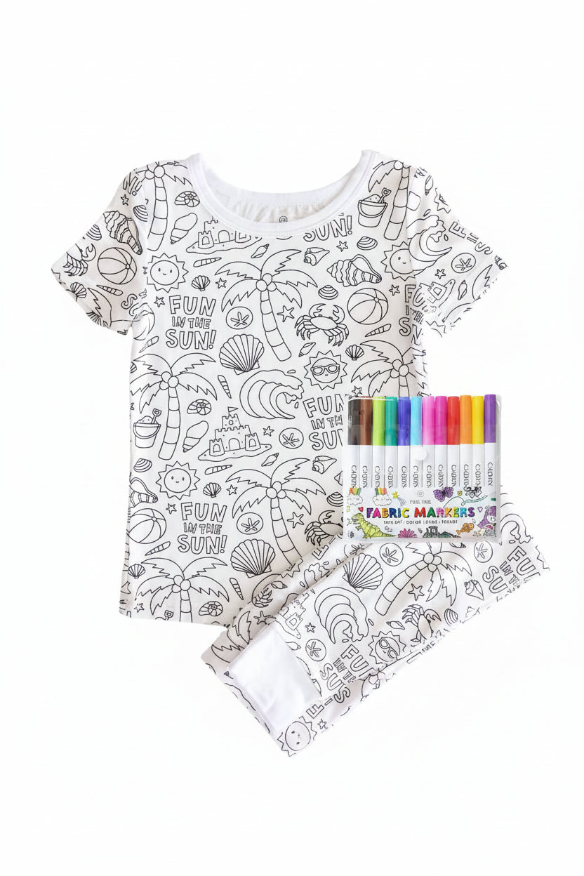 kids short sleeve colorable pajama set beach themed