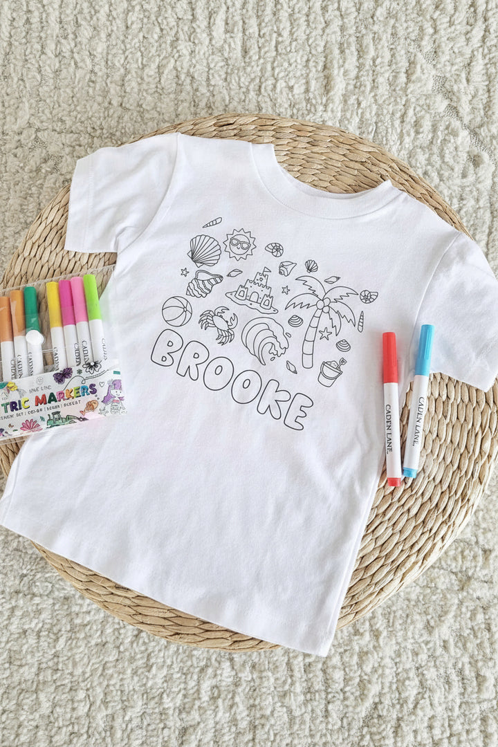 beach bash colorable t-shirt for kids with markers 