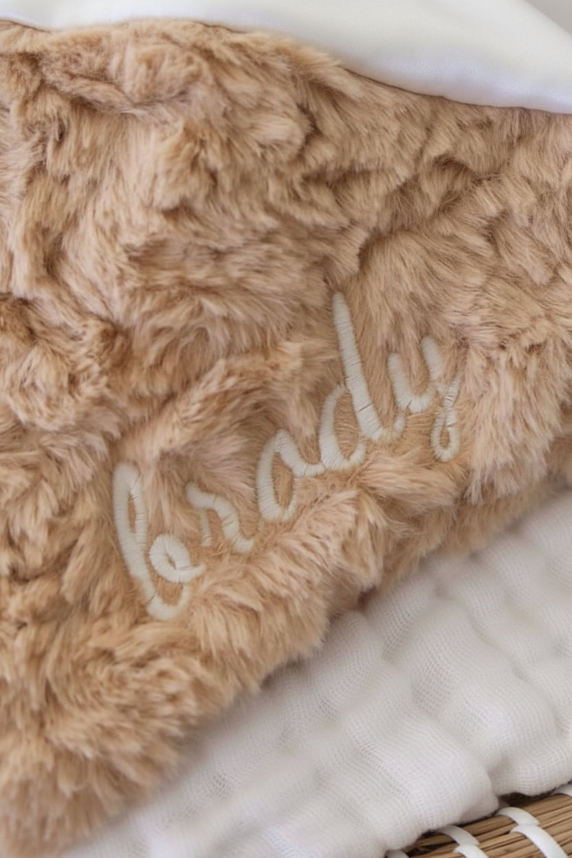 script font embroidered bear lovey for babies 