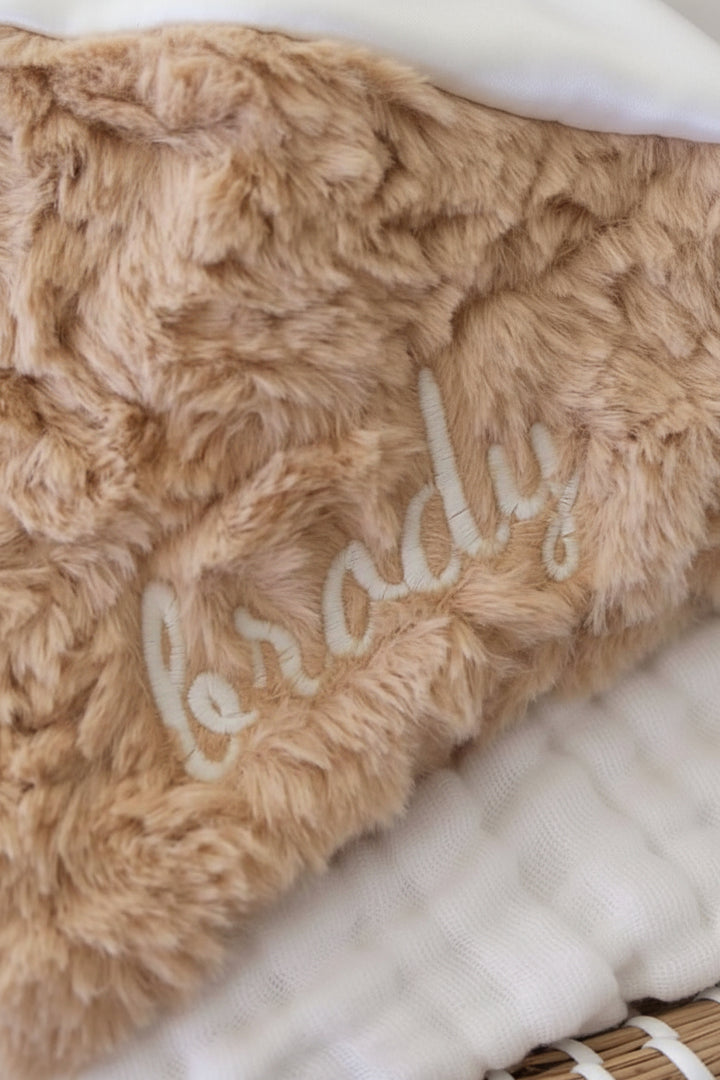 script font embroidered bear lovey for babies 