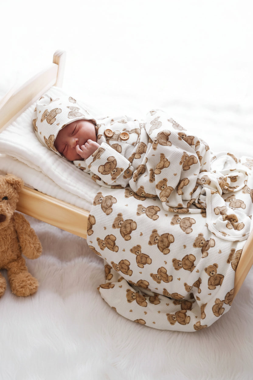 beary sweet newborn knot gown bamboo waffle 