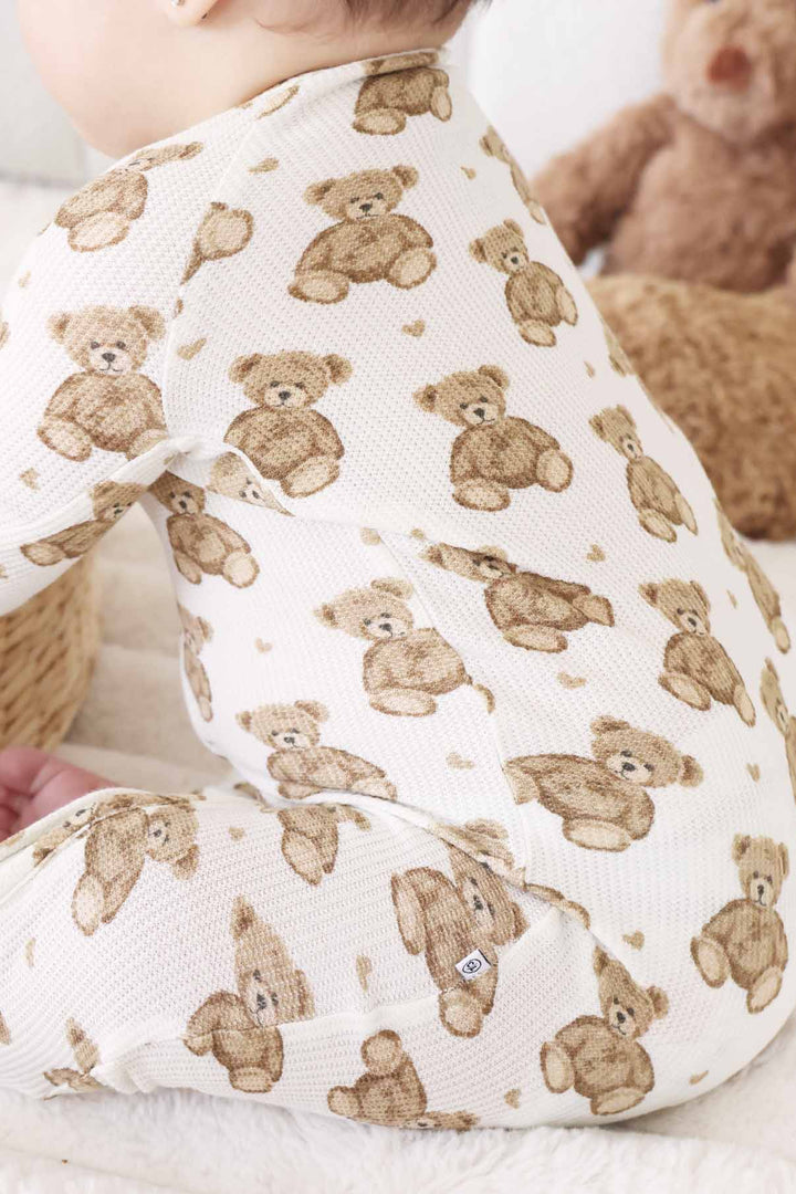 bamboo waffle teddy bear zip romper pajama