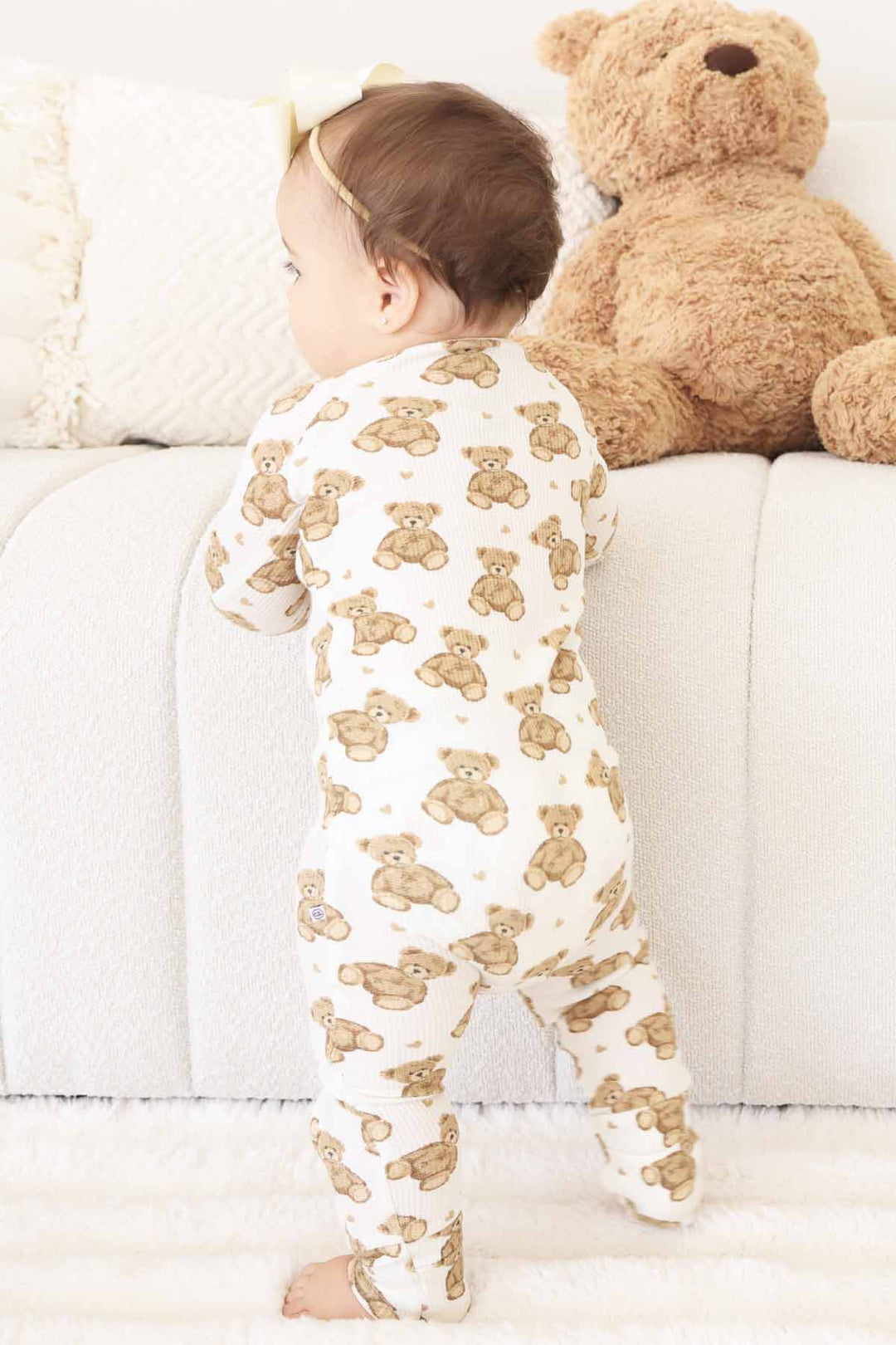 beary sweet zip romper pajama for babies bamboo waffle 