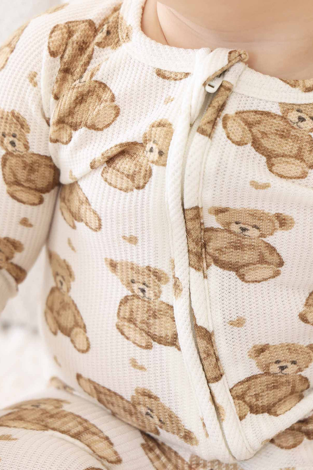 teddy bear bamboo waffle convertible zip romper gender neutral