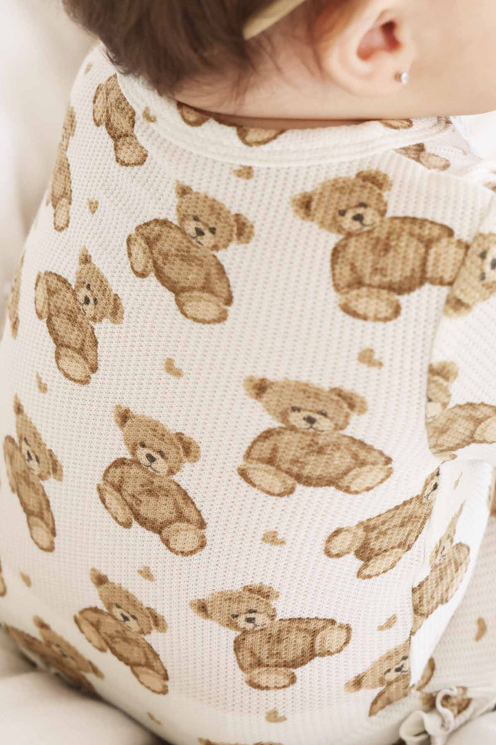 gender neutral teddy bear waffle bamboo zipper ruffle footie 