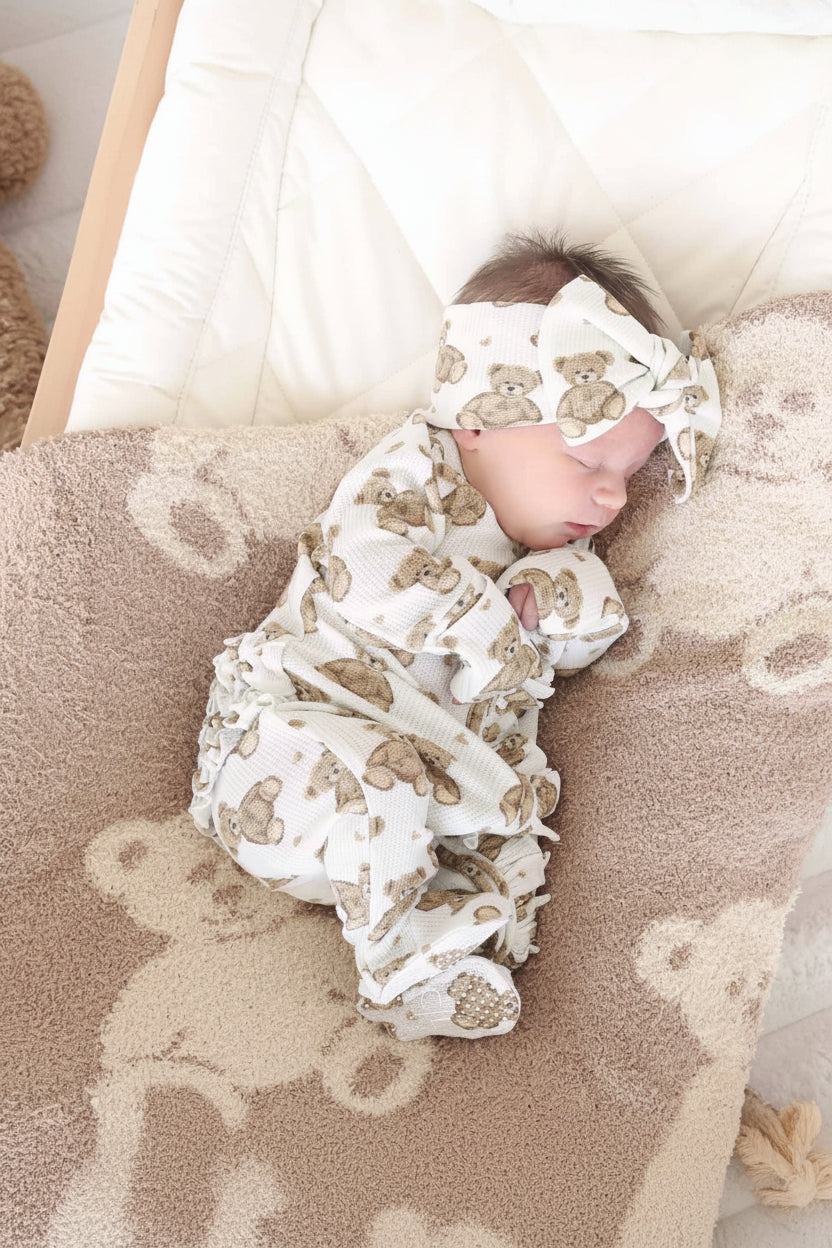 beary sweet newborn waffle bow headwrap