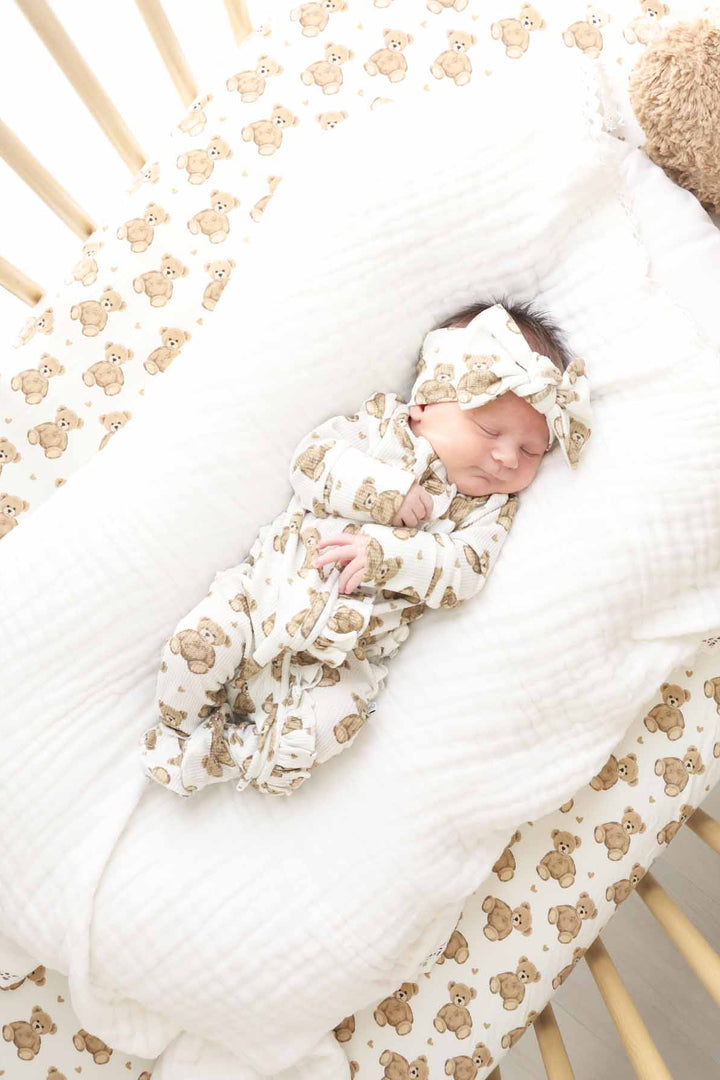 teddy bear bamboo waffle headwrap for girls 