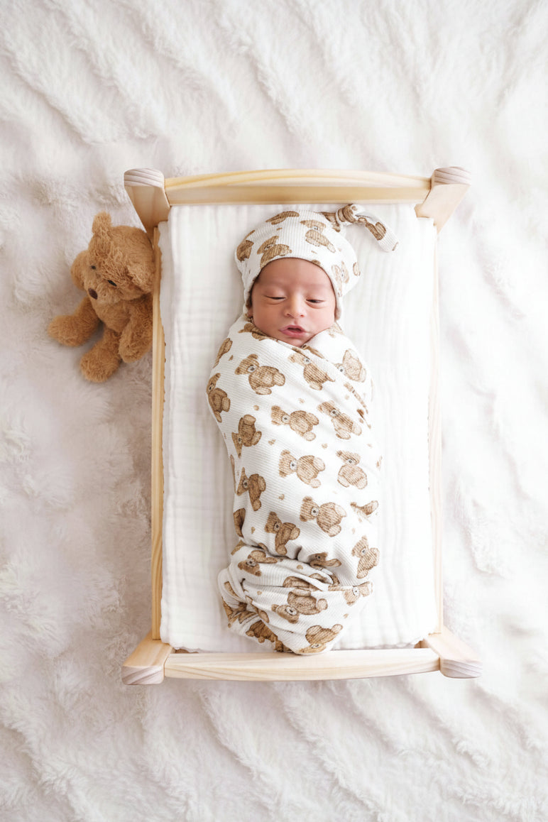 beary sweet bamboo waffle swaddle gender neutral 