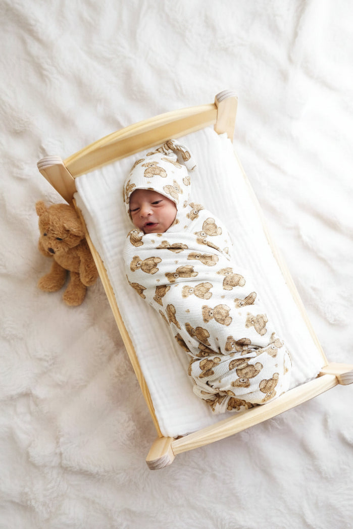 teddy bear waffle oversized swaddle blanket for newborns 