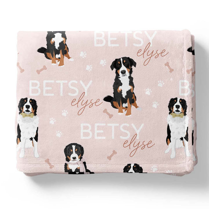 bernese mountain dog personalized kids blanket pink 