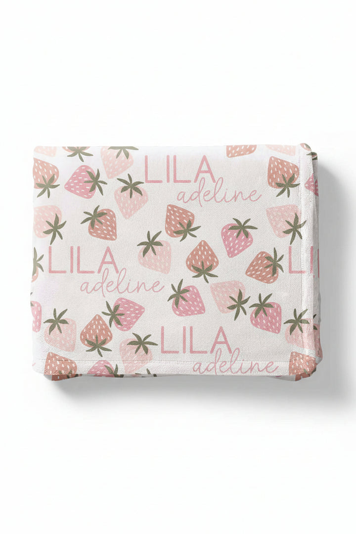 strawberry personalized kids blanket 