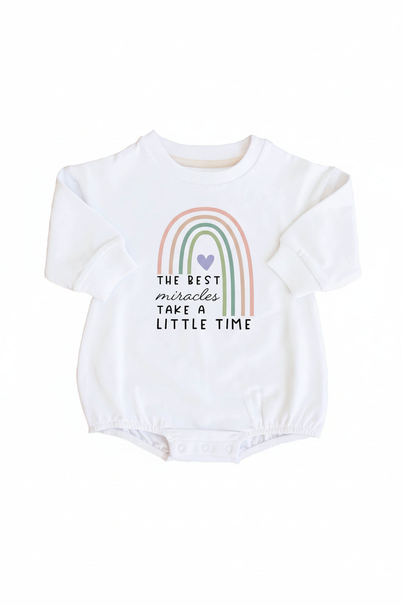 Best Miracles Graphic Sweatshirt Bubble Romper | White