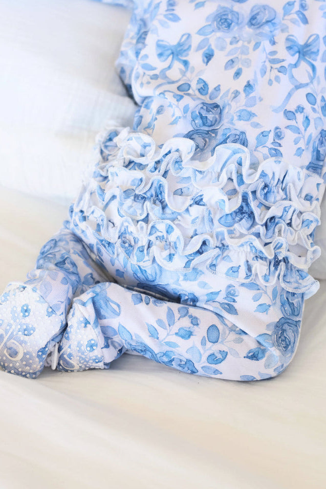 betsy's blooms ruffle zipper footie for girls 