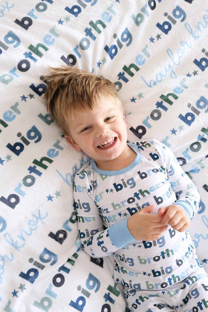 boy with big brother personalized kids blanket