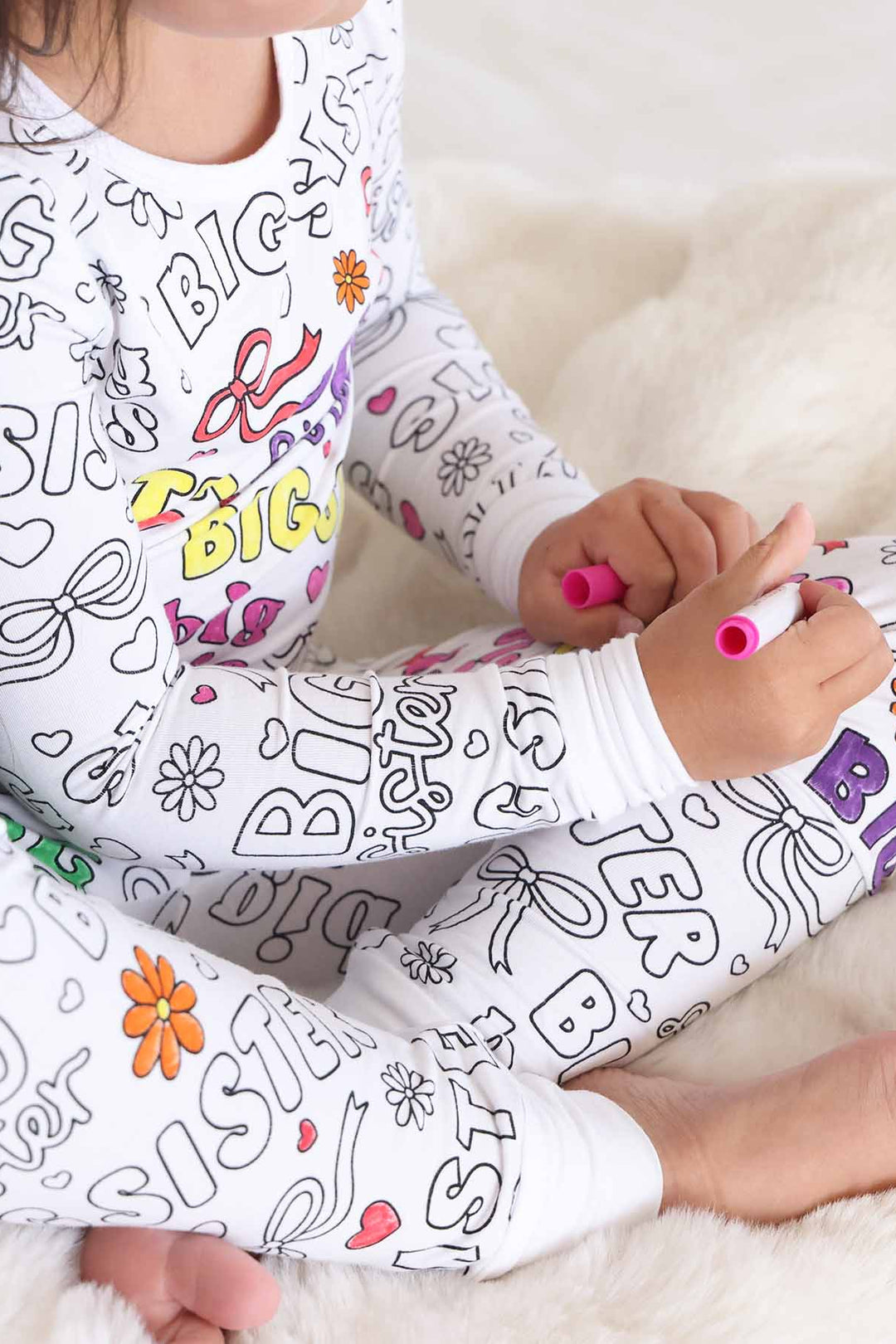 colorable two piece pajama set for girls big sister 