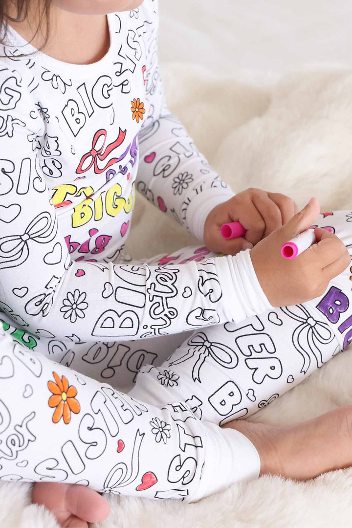 colorable two piece pajama set for girls big sister 