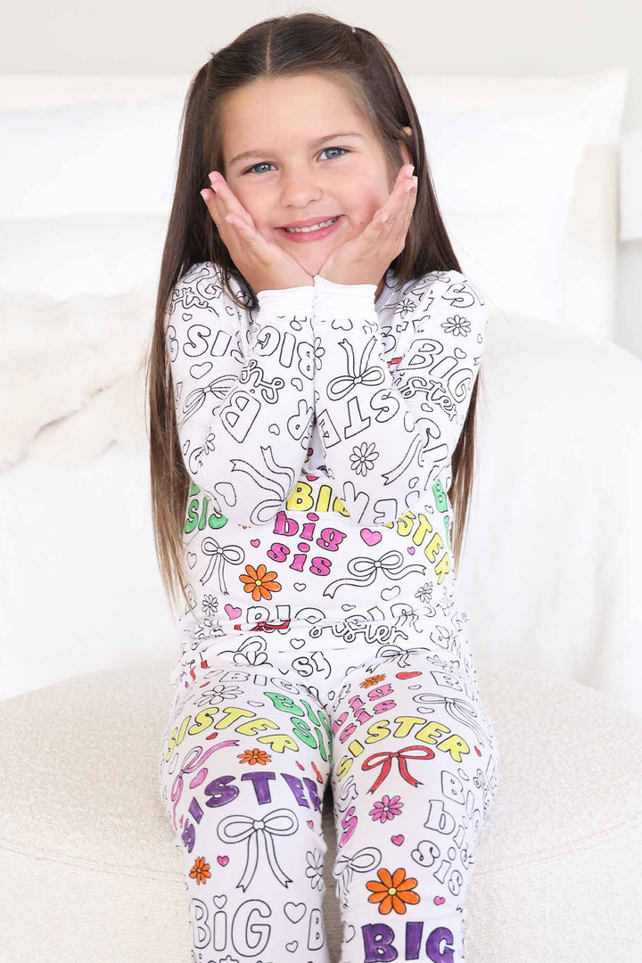 girl big sis colorable pajama set for girls 