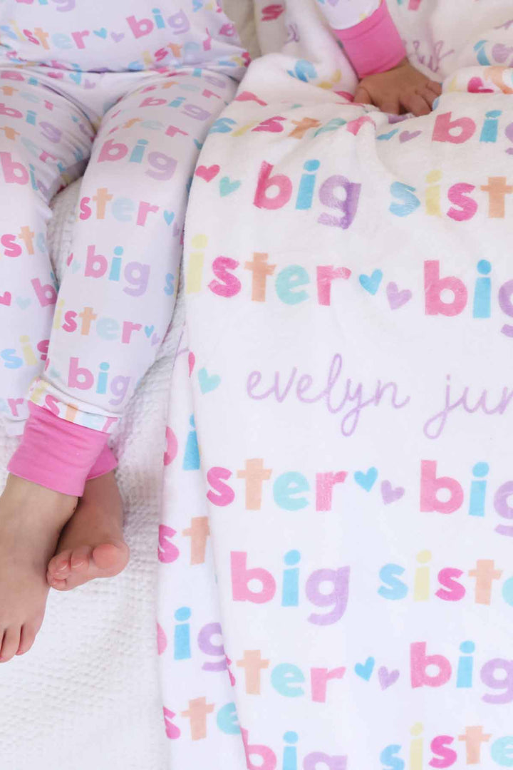 girl with big sister personalized kids blanket