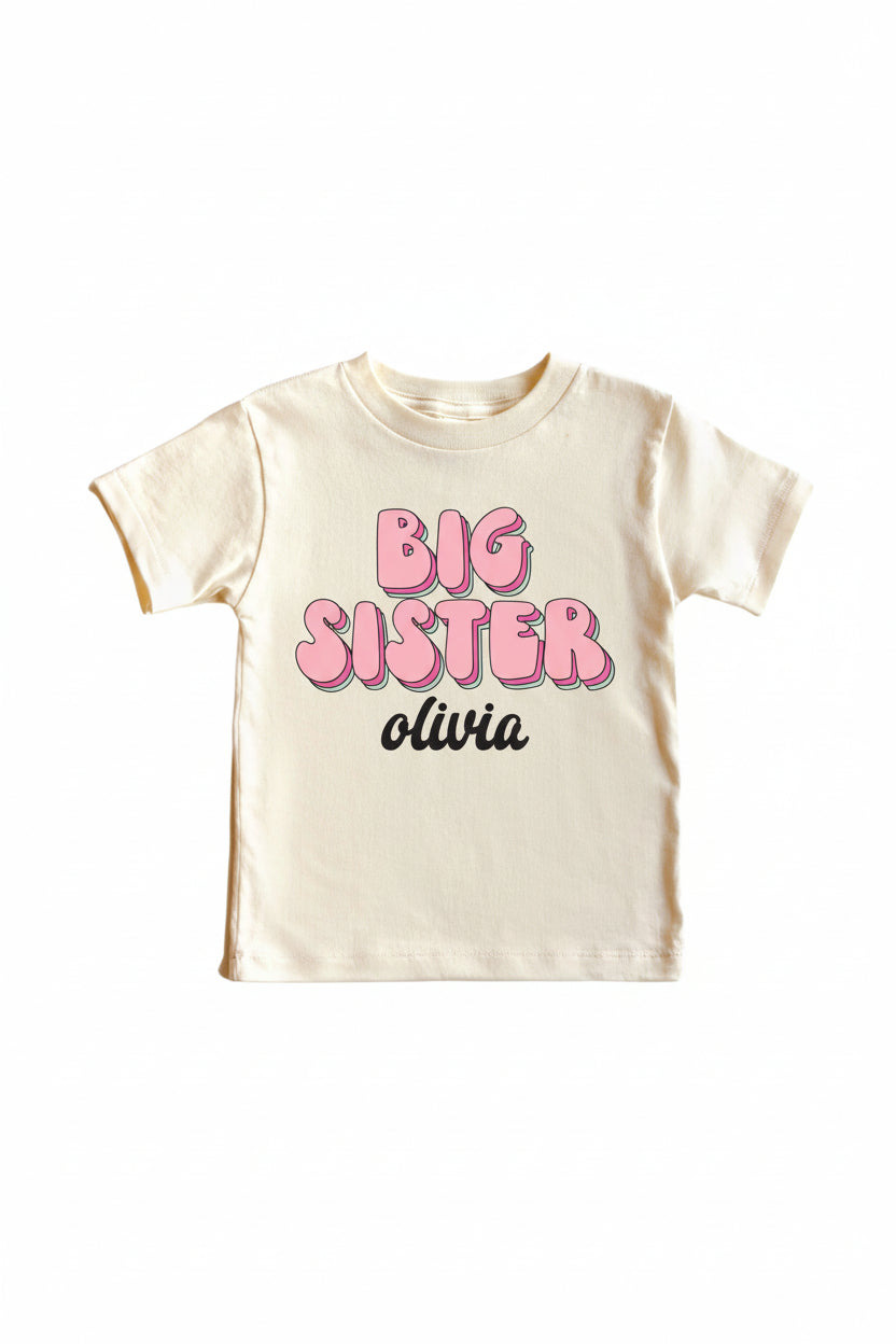 Personalized Big Sister Name Script Tee | Natural