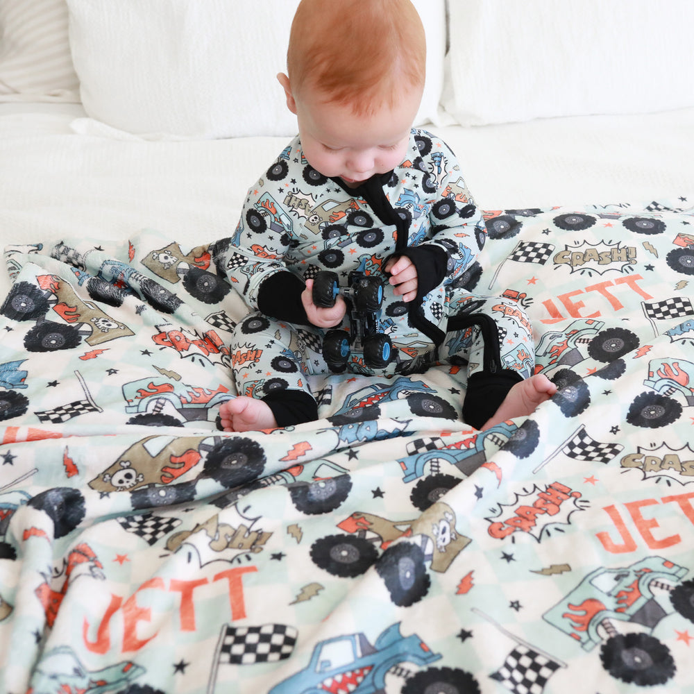 monster truck personalized blanket for  kids 
