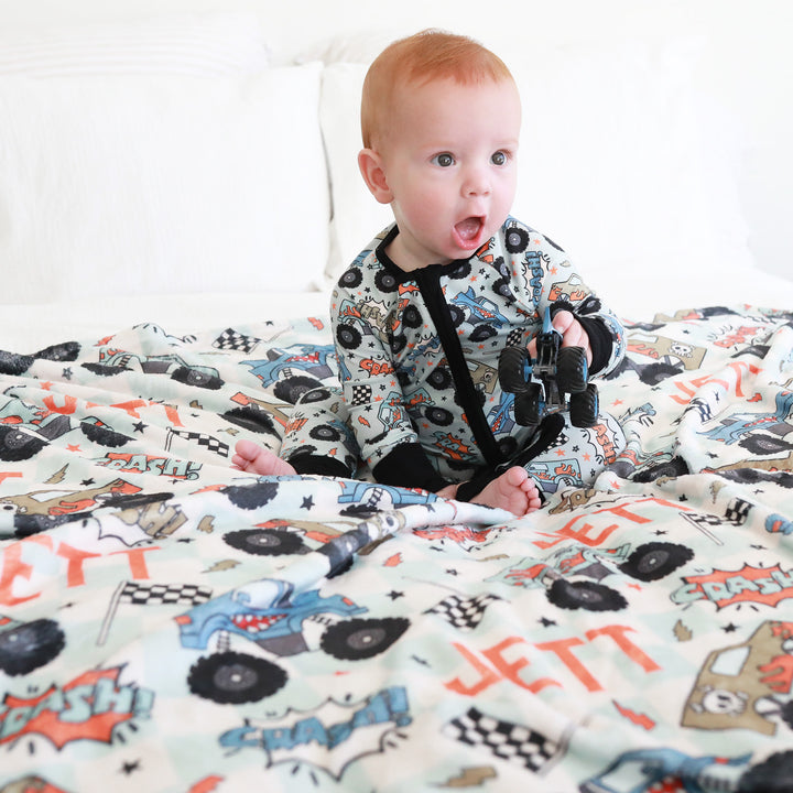 monster truck personalized blanket for boys