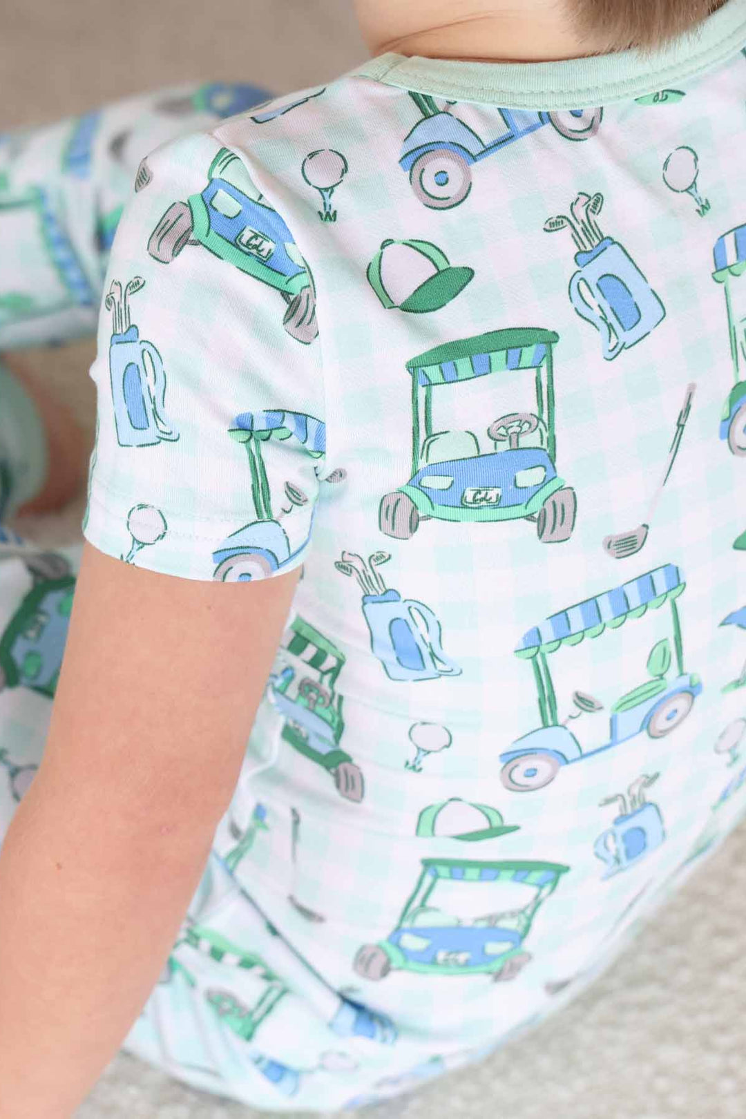 golf cart, golf club and cap two piece pajama set for boys 