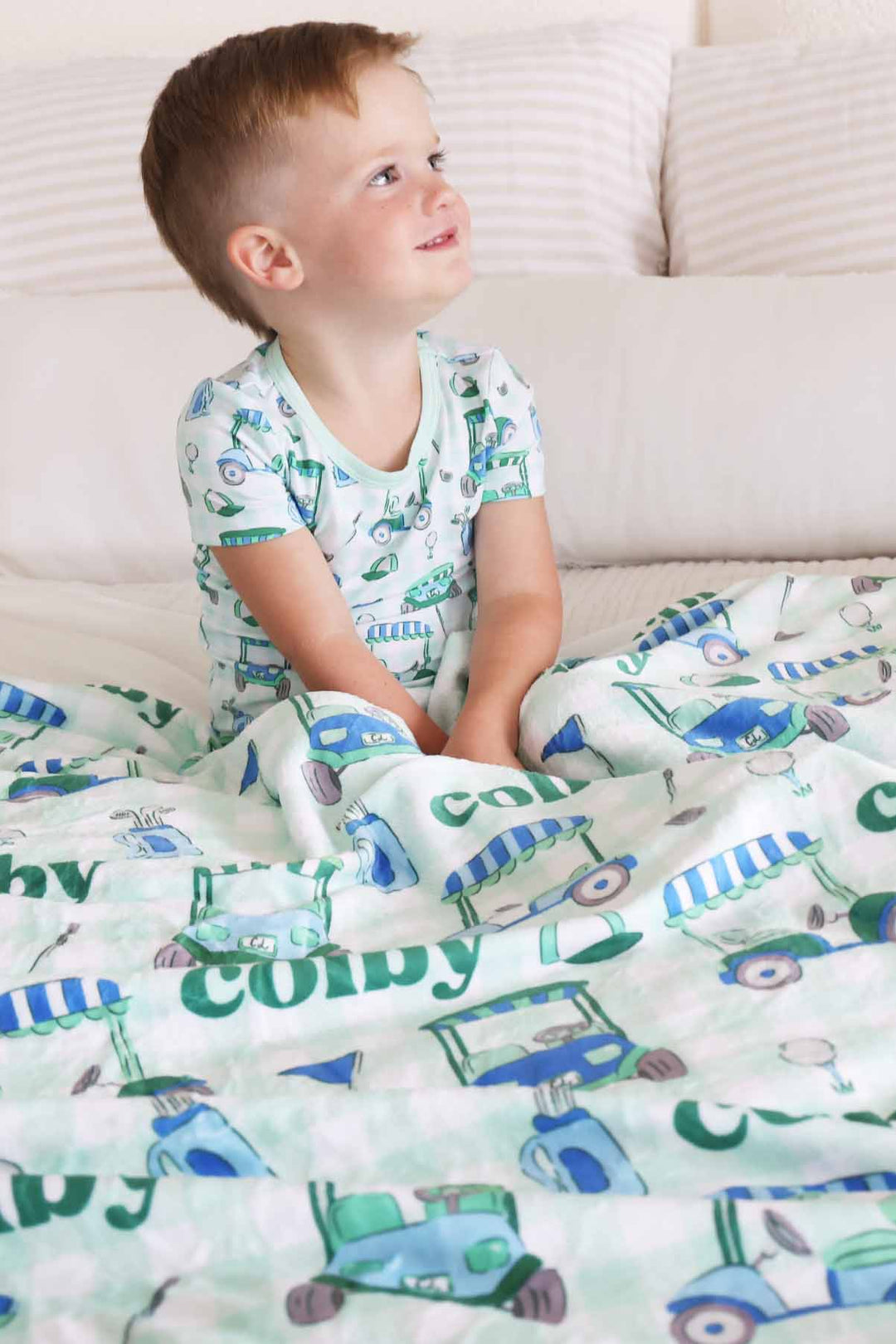 golf cart personalized name blanket for boys 