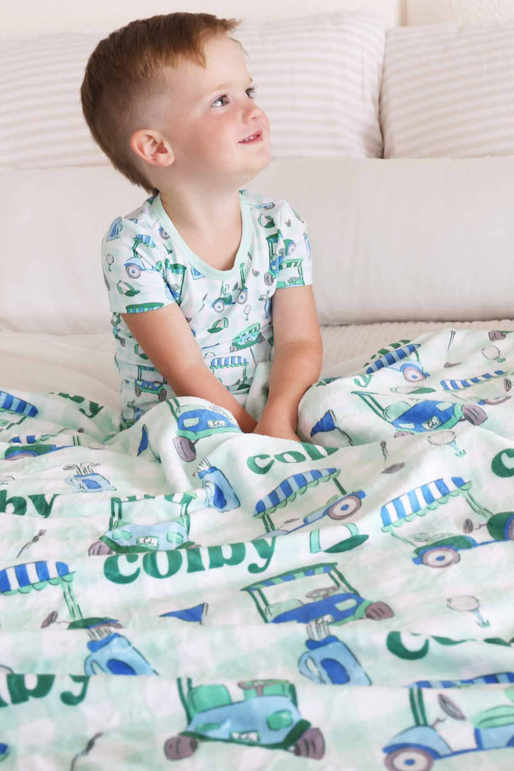 golf cart personalized name blanket for boys 