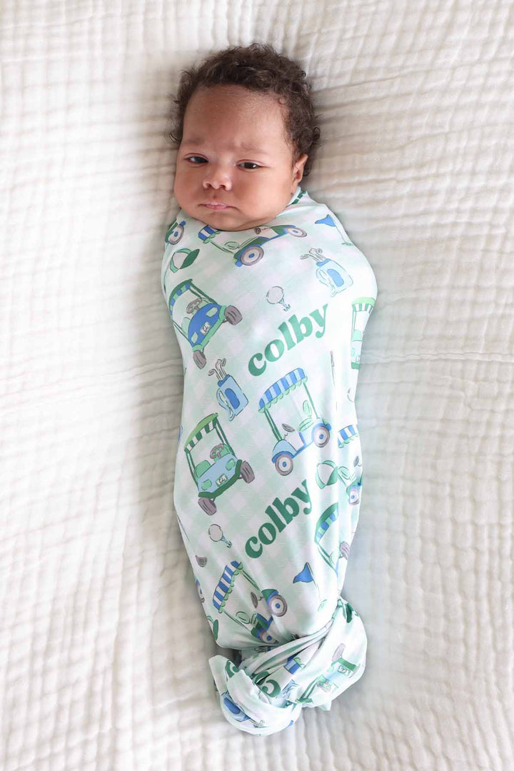 birdie babes blue personalized swaddle blanket 