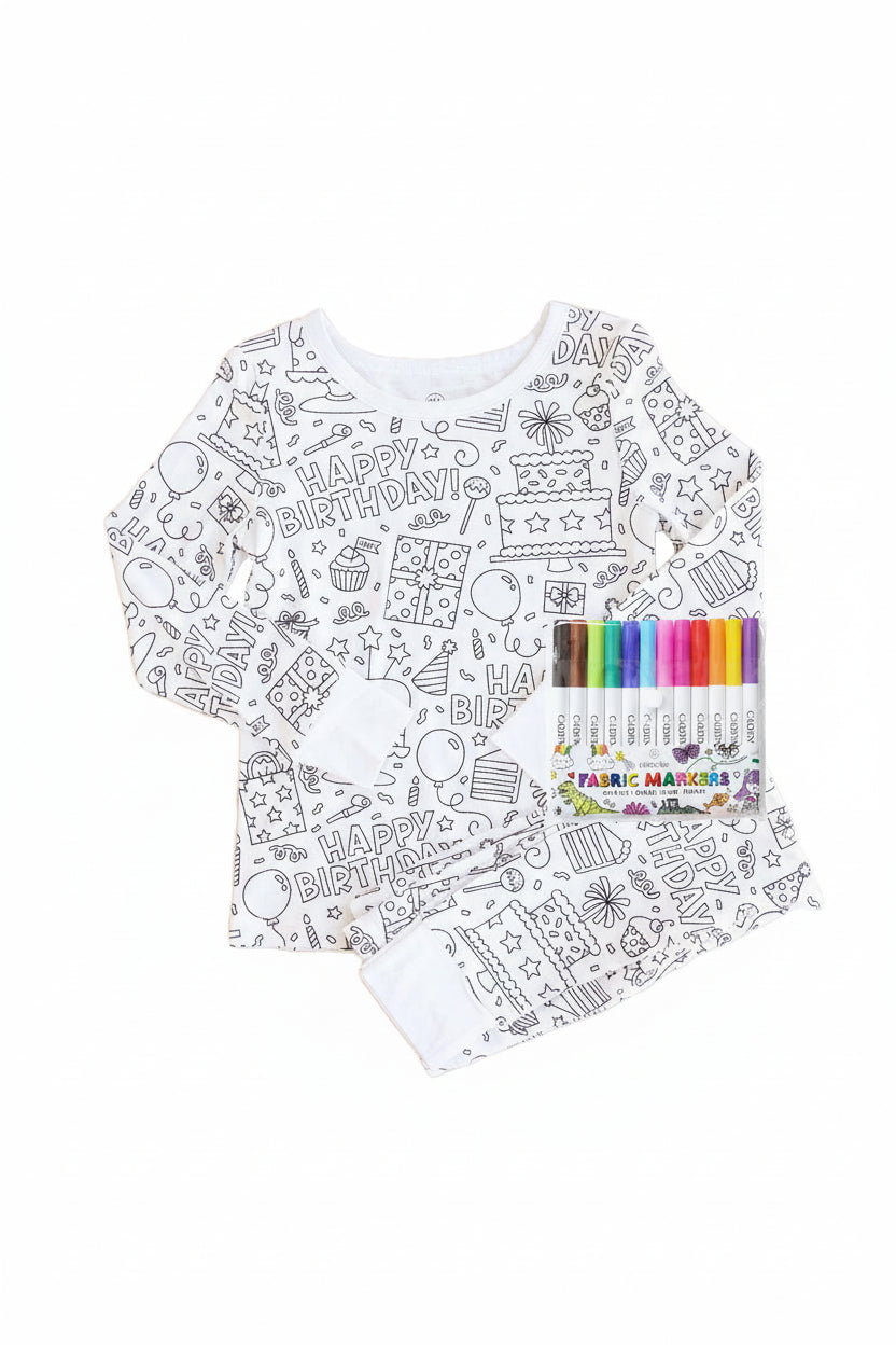 birthday themed colorable pajamas for kids 