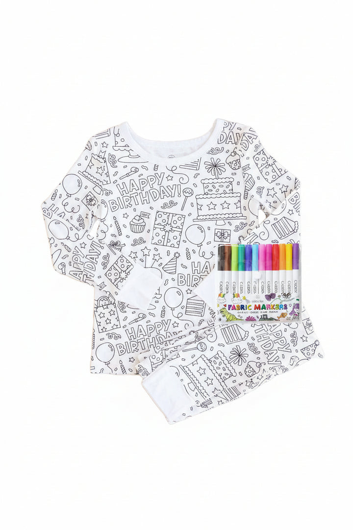 birthday themed colorable pajamas for kids 