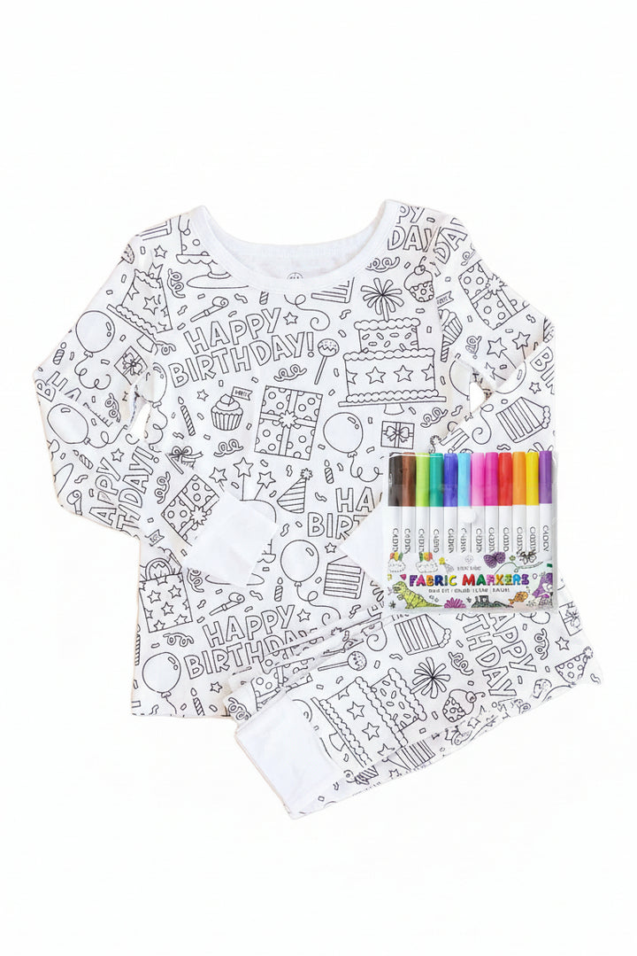 birthday colorable pajamas for kids 