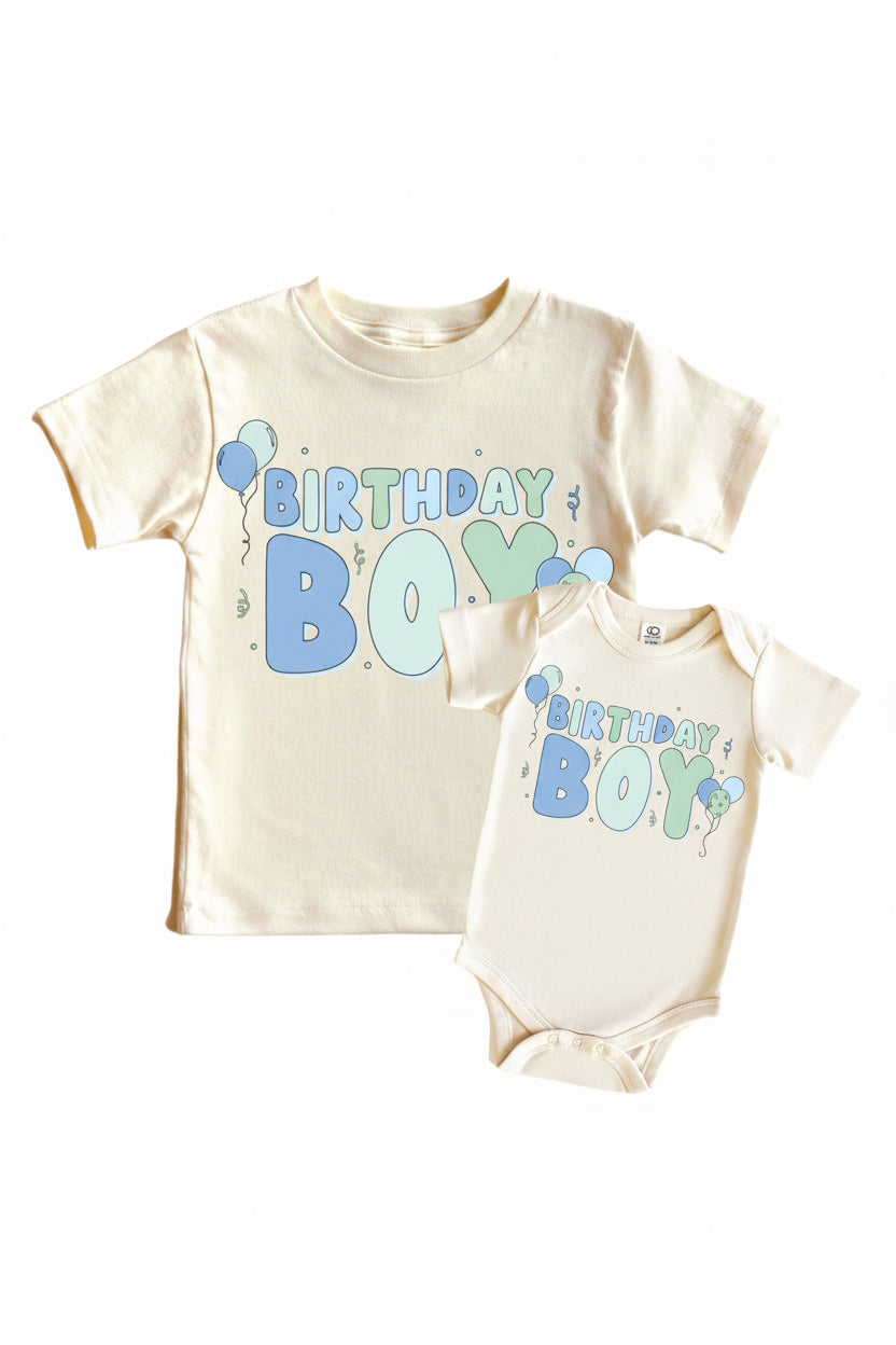 blue birthday boy graphic tee and bodysuit 