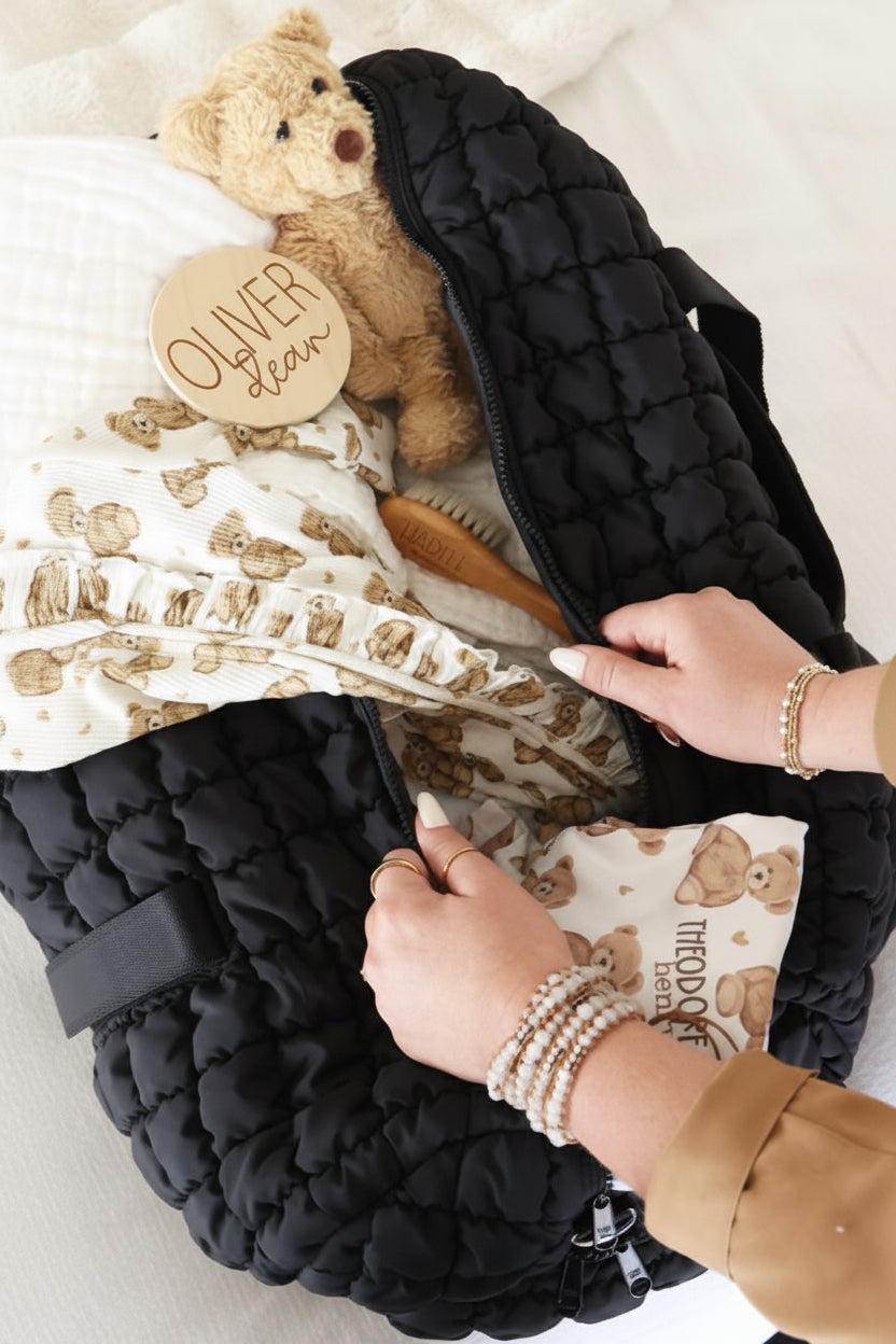 black weekender bag