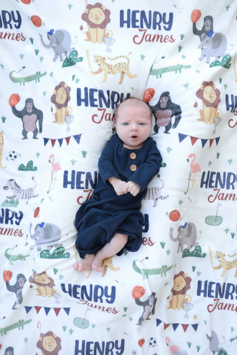 safari games personalized kids blanket 