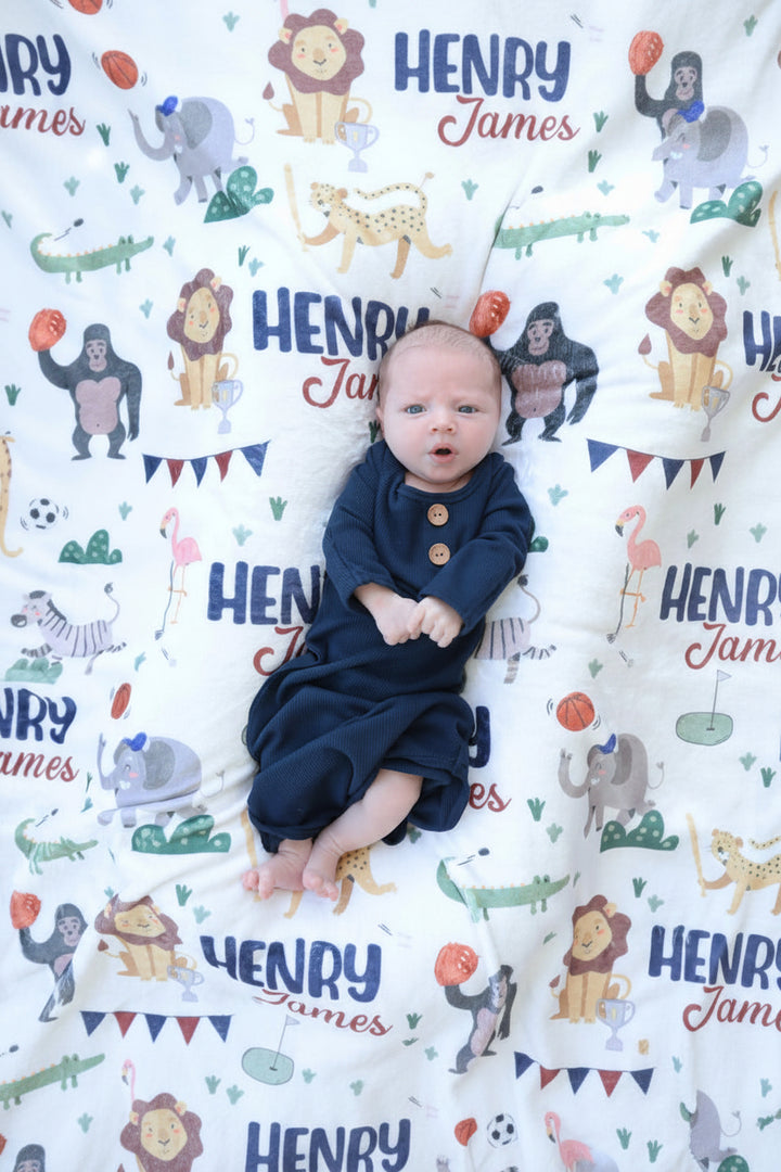 safari games personalized kids blanket 