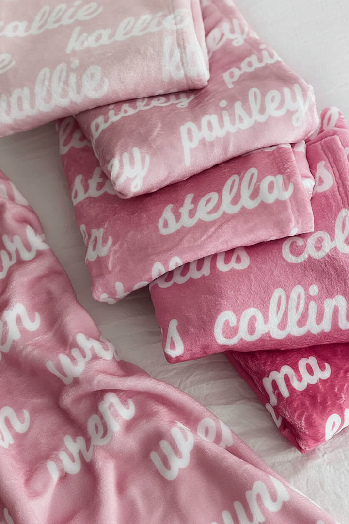 pink personalized color blanket with names 