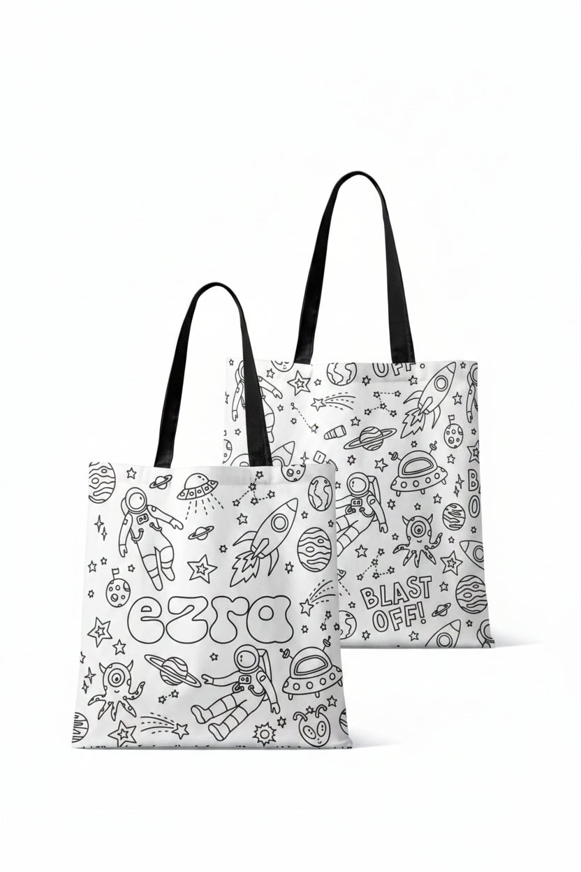blast off personalized tote bag for kids