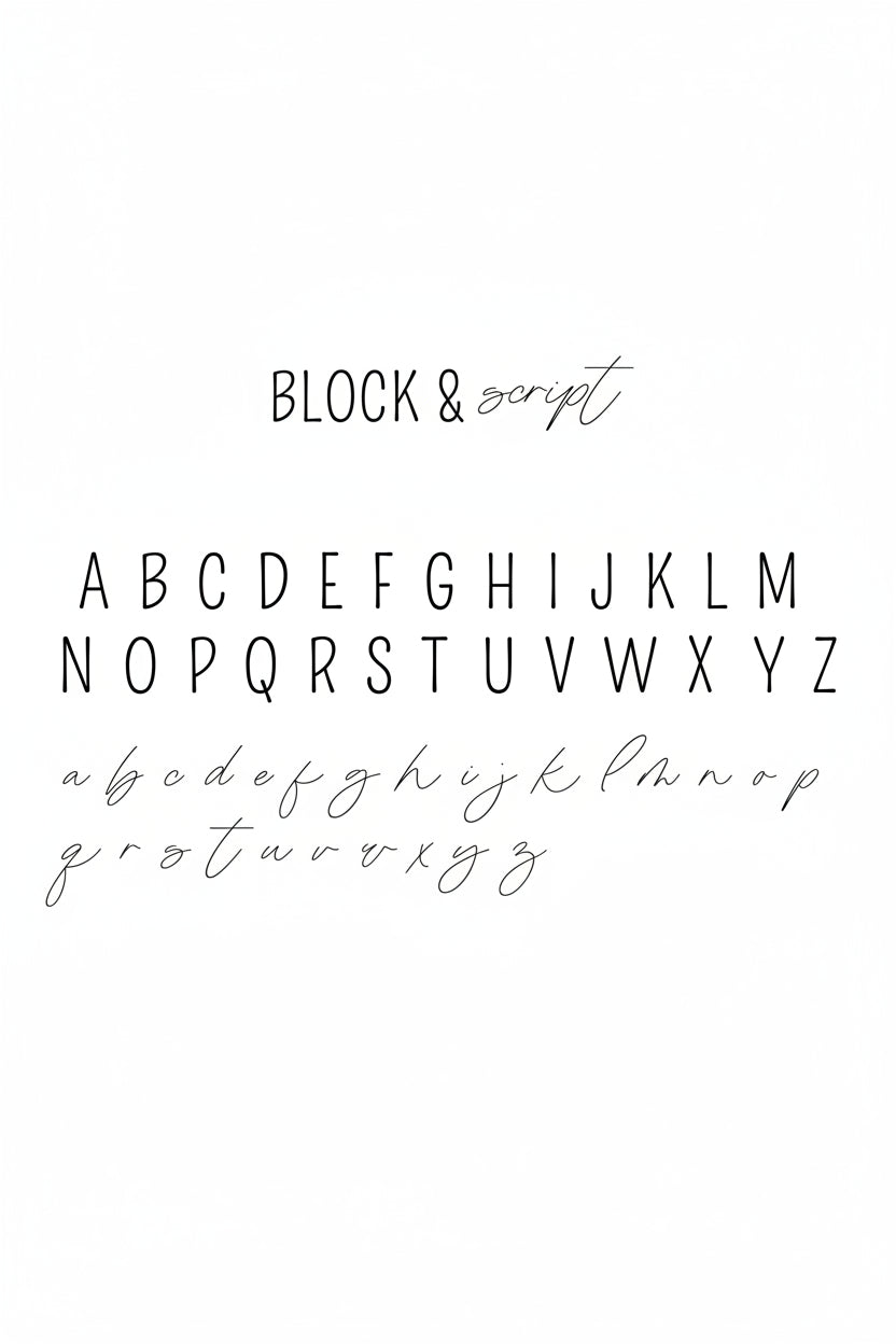 block and script font 