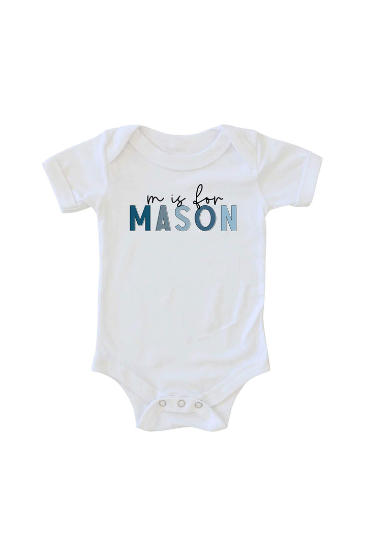 personalized name graphic bodysuit m is for mason