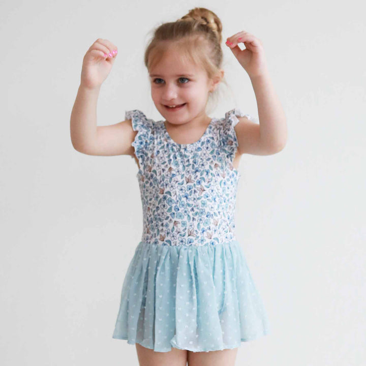 blue floral leotard for girls 