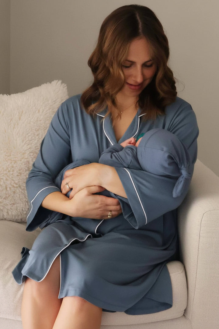 mommy and me hospital nightgown for women dusty blue 