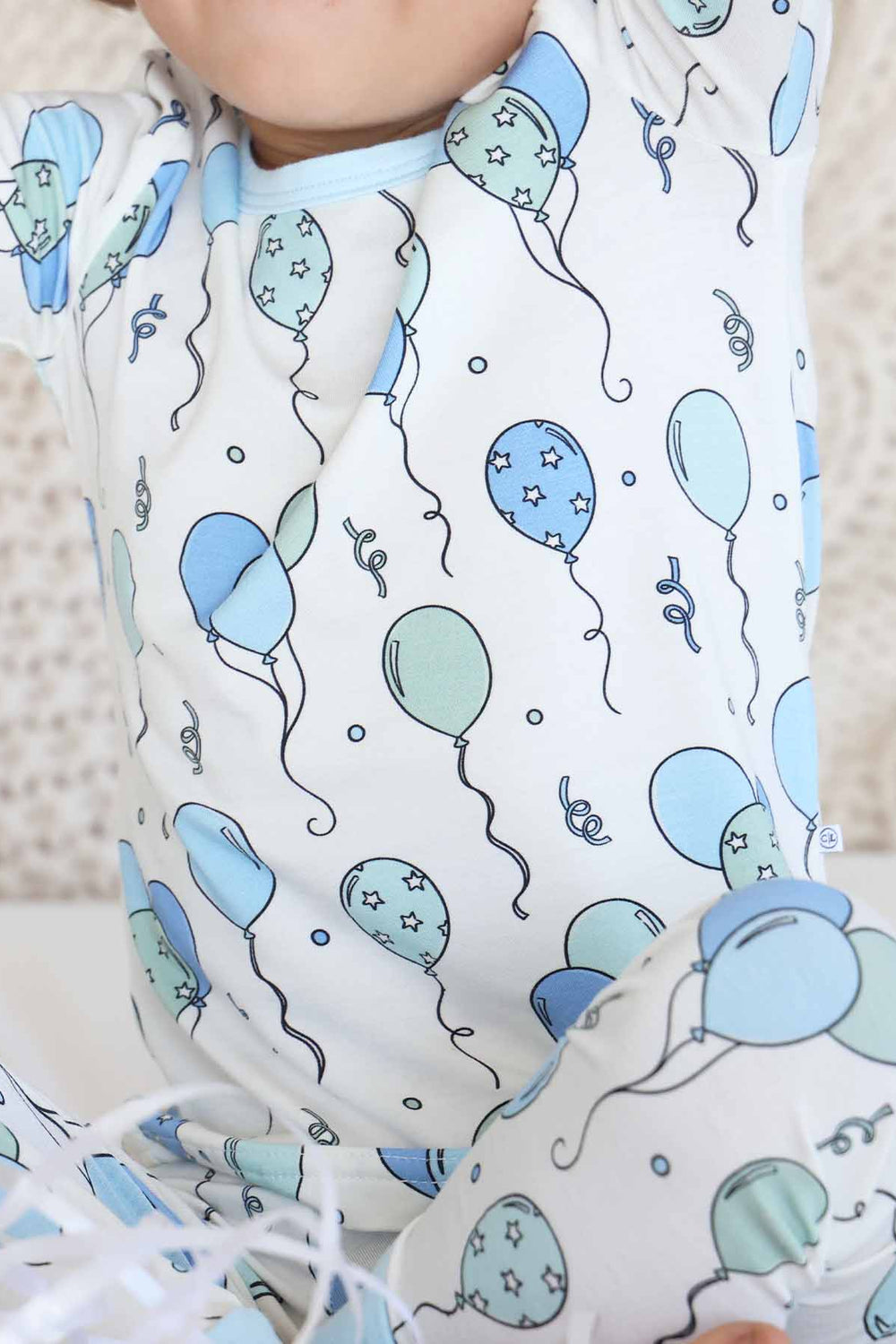 boys blue balloon birthday pajama set with long sleeves and pants 