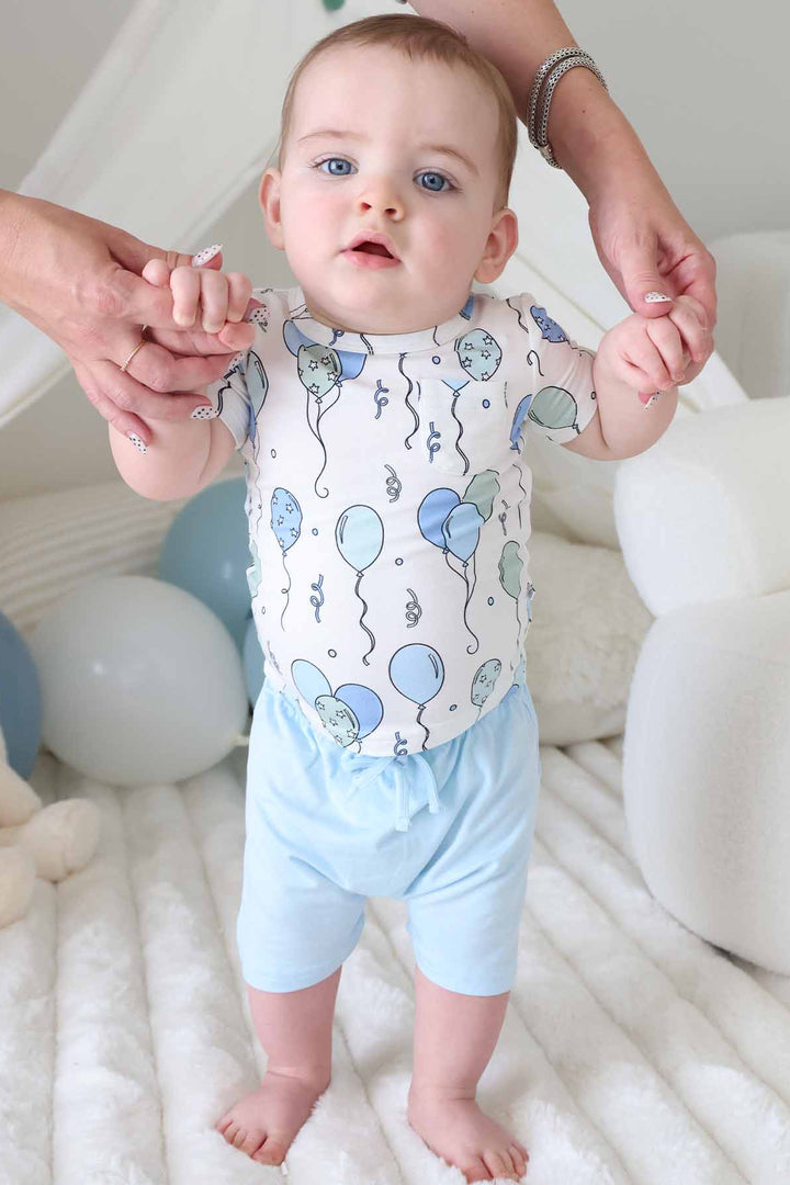 blue party time short sleeve shirt and short set 
