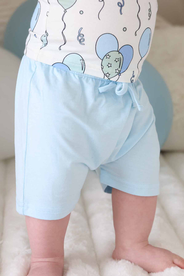 light blue short and short sleeve balloon tee set 