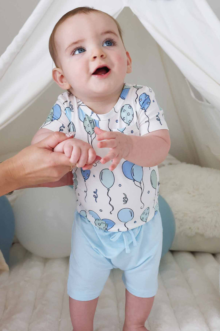 blue party time short set for baby and toddler boys 
